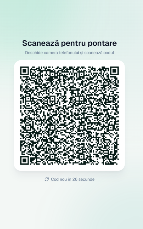 Afișaj cu un cod QR dinamic pentru pontare