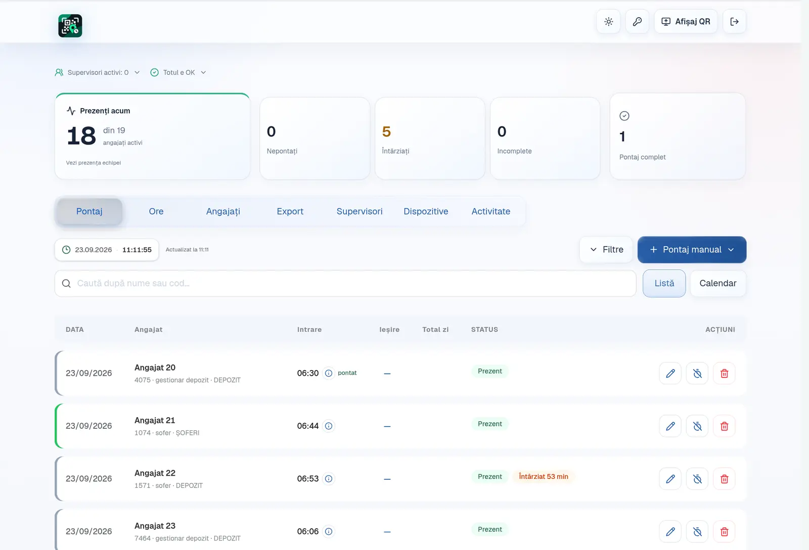 Dashboardul administrativ HeyScanMe în tema light
